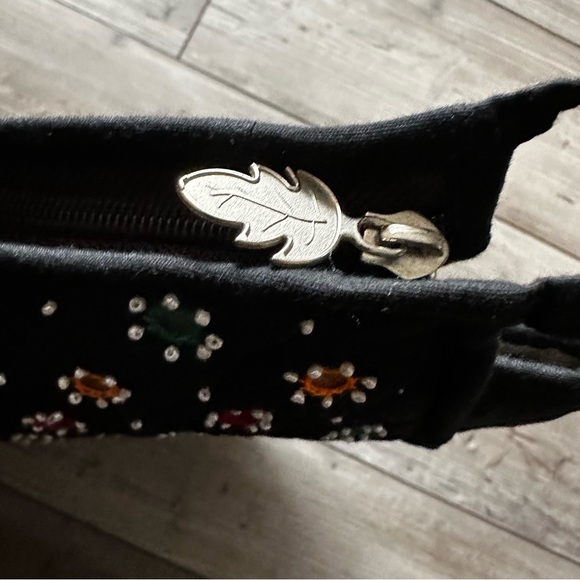 Fabric Tote Bag Black With Tiny Mirror/Pearl Accents Multi Color - Picture 5 of 7